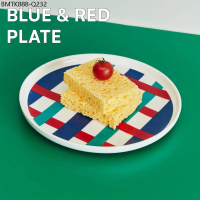 Sardine จานเซรามิค Sardine Blue red Grid Plate ขนาด 8 นิ้ว