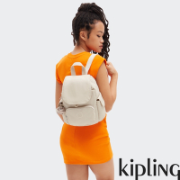 『猴子包』Kipling 溫柔珍珠米色拉鍊掀蓋後背包-CITY PACK MINI