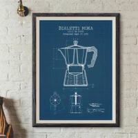 Coffee Pot Posters and Prints Bialetti Moka Coffee Blueprint Poster Art Picture Europe Canvas Painting Kitchen Wall Art Decor