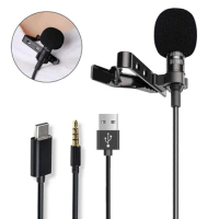 3.5mm Portable Mini Microphone USB Clip-on Condenser Microphone Type-C Lavalier Lapel Mic 1.5M Wired For Smart Phone Laptop PC