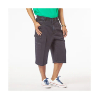 【NST JEANS】做工的人 深藍雙側袋工作褲 男鬆緊腰七分短褲-中高腰寬版(005-26331)