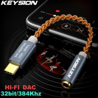 KEYSION HIFI DAC earphone Amplifier USB Type C to 3.5mm Headphone Jack audio adapter 32bit 384kHz Di