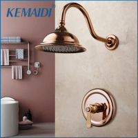 KEMAIDI Pink Rose Gold-plated Bathroom Shower Set Rain Shower Head Bath Shower Mixer with Rainfall Shower Faucet