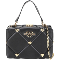 LOVE MOSCHINO 愛心鉚釘菱格绗縫皮革鍊帶口金包(黑色)