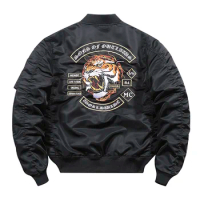 Mens Bomber Jacket Tiger Embroidered Flight Jackets Pilot Air Force Motorcycle Jacket Coat Male