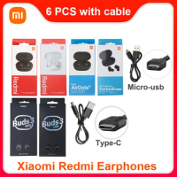 6 Pcs Xiaomi Redmi AirDots 2 Buds 3 Lite with Cable True Wireless Earphones Bluetooth Headphones Charging Case Earbuds Wholesale