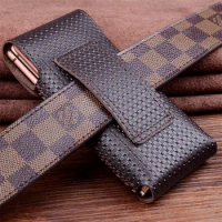 Handmade Genuine Leather Soft Belt Loop Waist Bag Pouch Cover for Honor Magic V2 VS2 Alligator Oil Wax Grid Magnetic Flip Case
