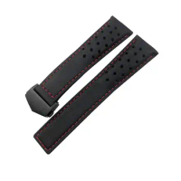 PCAVO 21/22mm Calfskin Watch Band Suitable for TAG Heuer MONACO Carrera AUTAVIA Aquaracer 300 Black Red F1 cowhide Strap