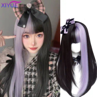 XiYUE Kuromi Black Purple Wig Color Matching Little Idol Lolita Layered Long Straight Hair