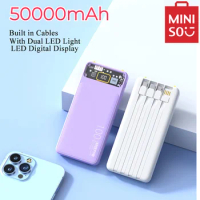 Miniso 50000mAh Power Bank 100W Fast Charging Powerbank Built in Cables Portable Battery Charger for iPhone Huawei Xiaomi