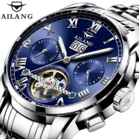 AILANG Brand New Luxury Tourbillon Mechanical Watches Stainless Steel Waterproof Luminous Hands Calendar Business Mens Watches