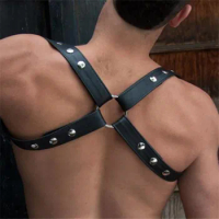 BDSM Gay Sexual Leather Harness Belts Fetish Men Body Bondage Cage Shoulder Harness Strap Erotic Gay Clothing for Adult Sex Rave