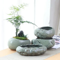 Keramik Kecil Pot Bunga Kreatif Desktop Rumah Succulent Tanaman Hijau Wenzhu Serta Pot Peralatan Garden Buatan Tangan