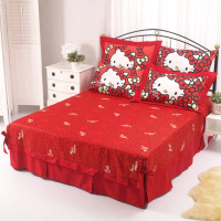 【享夢城堡】精梳棉雙人床包涼被四件組(HELLO KITTY 我的RIBBON時尚-紅)