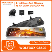 WOLFBOX G840S 12"IPS Dash Camera 4K Rearview Dash Cam GPS Video Recorder Night Vision HD Dual Camera