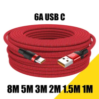 5M Usb C Super Fast Charge Cable for Huawei 8M 3M 2M 1M 6A Usb Type-C Equipment Cable for Samsung Xiaomi Oppo Oneplus Vr Camera