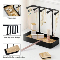 1pc Bedroom Desktop Jewelry Storage Holder Earrings Necklaces Jewelry Storage Rack With Wooden Base Bracelet Hanging Holder