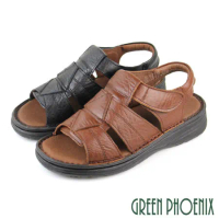【GREEN PHOENIX】男 涼鞋 幾何圖形 全真皮 手工 沾黏式 寬楦 厚底 台灣製