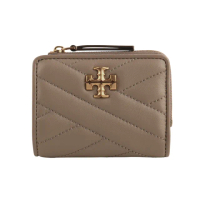 【TORY BURCH】Kira 縫衍紋皮革暗釦零錢袋短夾(褐灰)