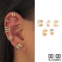 【00:00】縷空耳骨夾 葉子耳骨夾/韓國設計縷空線條葉子造型耳骨夾5件套組(2色任選)