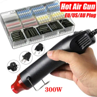 300W Electrical Mini Heat Gun Handheld Hot Air Gun with 600PCS Heat Shrink Butt for DIY Craft Embossing Shrink Wrapping PVC