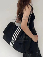 休閑帆布包包女潮鏈條托特包小香風大容量斜挎包流浪包側背包【時尚大衣櫥】