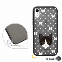 Corner4 iPhone XR 6.1吋柔滑觸感軍規防摔彩鑽手機殼-賓士貓(黑殼)