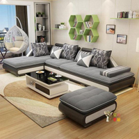 L型沙發 可拆洗佈藝沙發組合簡約現代大小戶型轉角皮佈沙發L/U型整裝沙發T 7色  交換禮物全館免運