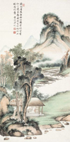 溥伒南窗靜倚圖30x60厘米中國畫復制微噴畫心山水畫水墨畫字畫