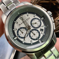 【MASERATI 瑪莎拉蒂】瑪莎拉蒂男錶型號R8873621006(槍灰藍錶面銀錶殼銀色精鋼錶帶款)