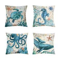 Sea Style Turtle Cushion Cover Octopus Decorative Pillowcase Cushion Cover Whale Sea Horse Pillow Case Cover