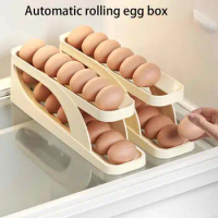 kitchen Egg Dispenser For Refrigerator Rolling Egg Container Dispenser Tray Space-Saving Egg Dispenser Tray Slim Eggs Organizer