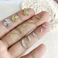 20PCS 3D Gold Silver Metal Feather Leaves Nail Art Charms Accessories Manicure Decor Materials Nails Decoration Supplies Tool