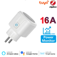 Tuya Smart Zigbee Plug 16A EU Outlet Smart Home Wireless Remote Control App Power Monitor Outlet For Alexa Google Home Assistant