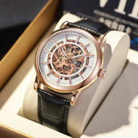 AILANG Fashion Casual Men Watch Luxury Brand Skeleton Mechanical Watch Fully Automatic Clock Genuine Leather Strap Luminous 8891