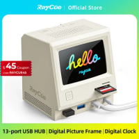 RayCue 128K Digital Picture Frame Clock USB C Hub DisplayLink Docking Station 4K HDMI-compatible Splitter for MacBook Laptop PC