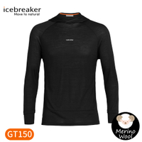 【Icebreaker 男 Cool-Lite圓領連帽長袖上衣GT150《黑》】IB0A56EU/排汗衣/薄長袖/帽T