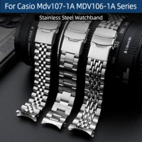 22mm Stainless Steel Watchband Curved Strap For Casio Mdv107-1A MDV106-1A Series Bracelet Wristband Men's watch Accessories