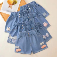 Summer Girls Kids Jeans 2024 New Casual Clothes Solid Baby Denim Pants Soft Girls Fashion Short Trousers for 3-10 Yrs Children