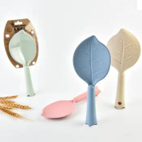 Cookware For Kitchen Wheatgrass Material . Dust-proof Non Stick Leaf Shape Cute Kitchen Utensils Rice Cooking Scoop Vertical