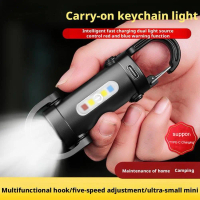 Rantai kunci LED pelbagai fungsi, lampu suluh ultra terang 800 lumen dengan SOS dan amaran T4J8