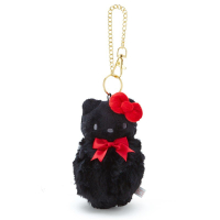 小禮堂 Hello Kitty 毛球造型絨毛玩偶娃娃吊飾《黑紅》掛飾.鑰匙圈.鎖圈