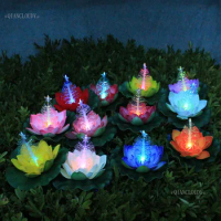 5 pieces Artificial colorLED Light Optic fibre Lotus Leaf flower Heads Lily Christmas Tree Star Waterproof pond pool wedding D50