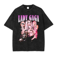 Lady Gaga T Shirt Female Singer Mother Monster Vintage Washed Tops Tees Oversized T-shirt Harajuku Short Sleeve Sweatshirts Men