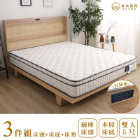 本木家具-羅格 日式插座房間三件組-雙人5尺 床墊+床頭+木屐底