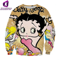 Man Cartoon Girl Sweatshirt Betty Boop-S Cute Men's 3D Printed Streetwear Long Sleeve Jumper Ladies Hip Hop Pllover Tracksuit