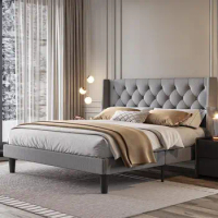 King Size Bed,Adults Bed,Comfy King Platform Bed Frame with Upholstered Headboard and Wingback,Modern Design Bed,for bedroom