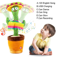 Dancing Talking Cactus Singing Talking Recording Mimic Repeating What You Say Toy Electronic Light Up Plush Give for Kids Gifts