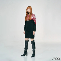 【iROO】拼接亮片流行設計長袖洋裝