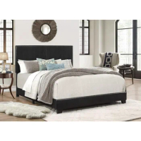 Upholstered Panel Bed in Black King Size Bed Frame Queen Bedroom Furniture Home